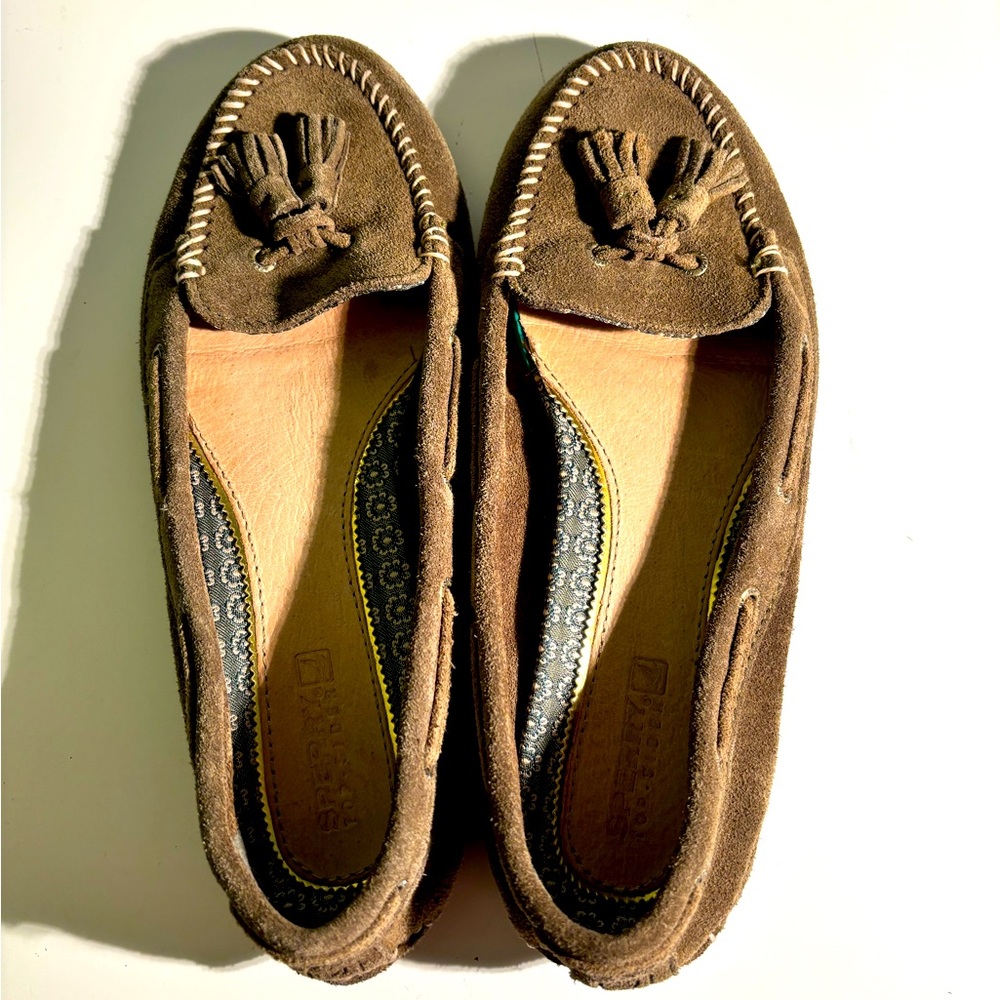 Sperry soft suede leather Top sliders in Olive Size 7